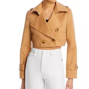NWT Avec Les Filles Camel Double-Breasted Cropped Trench Coat
